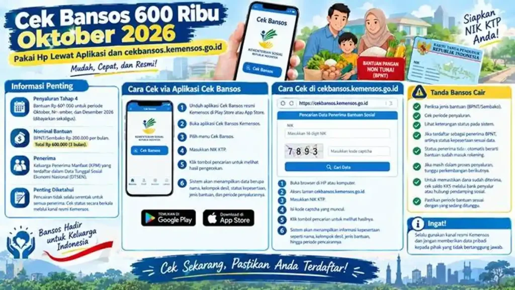 cek bantuan sosial 600 ribu oktober 2026 menggunak